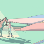 rider on horse with instructor adjusting bridle, demonstrating horse riding safety protocols in sunny field.